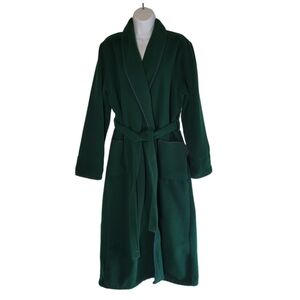 Vintage USA Lands End Green Fleece Long Bathrobe Womens Petite Large 14-16